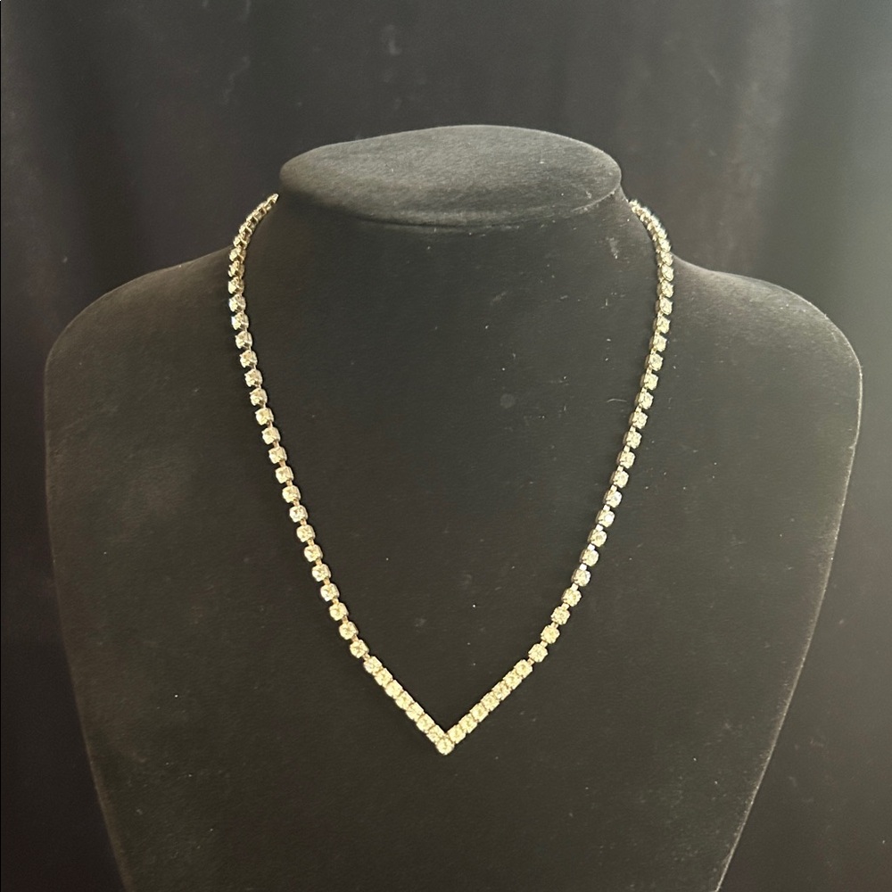 Vintage 50s Silver-Tone Rhinestone Choker Necklace